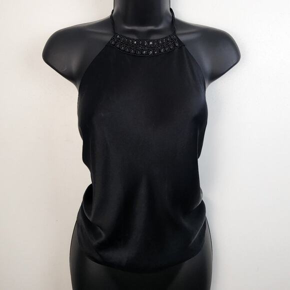 Vintage JB Julie Brown Silk Handkerchief Halter Top Size S/M Satin Beaded Y2K - Picture 1 of 8